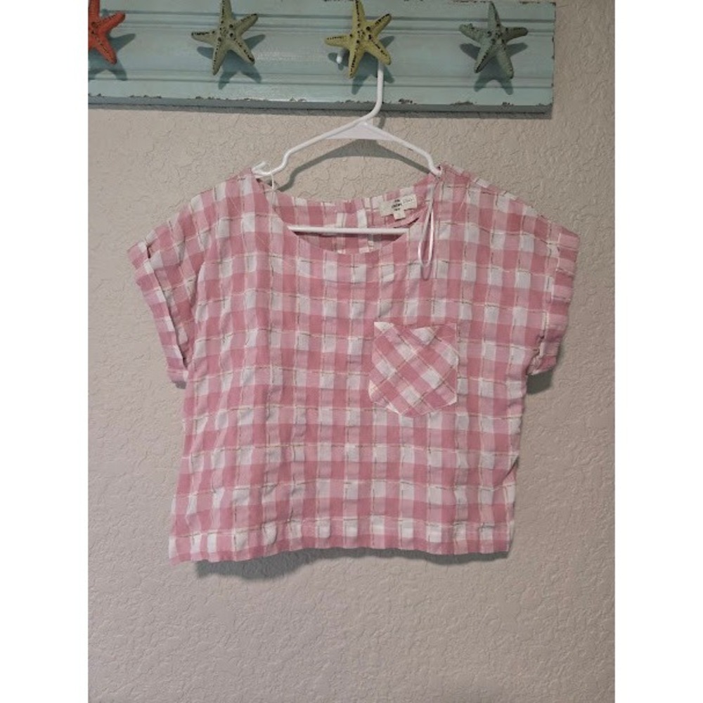 Entro Pink Checkered Crop Top with Back Button Details
